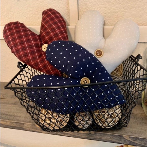 Set of 3 Patriotic Heart Bowl Fillers Americana Shelf Pillows - Picture 2 of 5